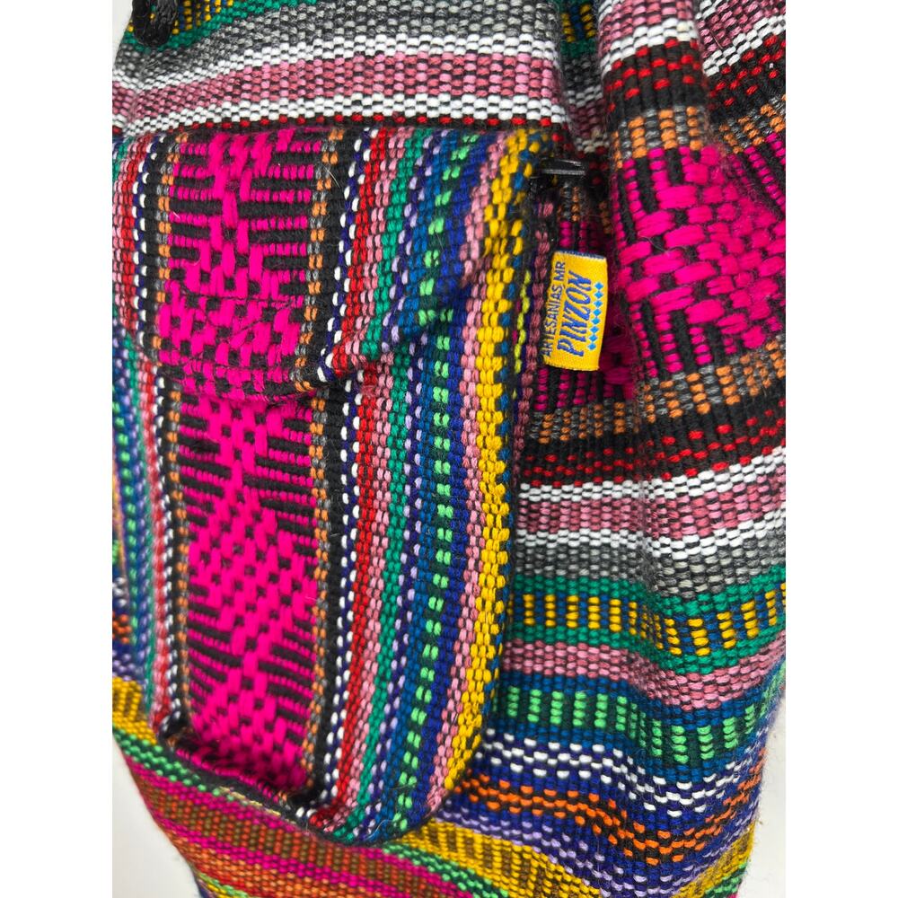 Pinzon Colorful Boho Hobo Backpack Canvas Drawstring Rucksack - Picture 2 of 5